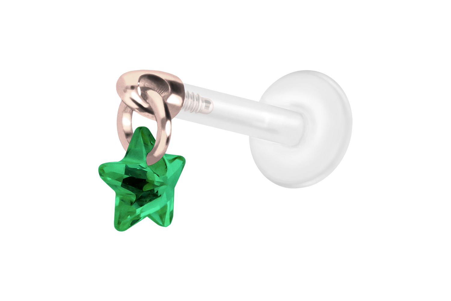 PTFE Labret Piercing mit Innengewinde + Titan-Aufsatz KRISTALLSTERN